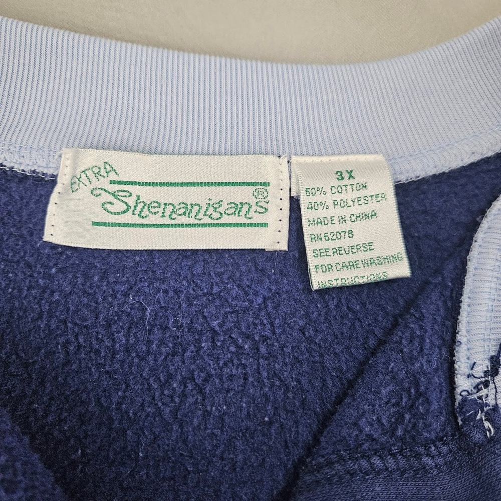 EXTRA SHENANIGANS | Polar Bear Winter Button Front Sweatshirt Navy Blue 3X VTG - Picture 7 of 14